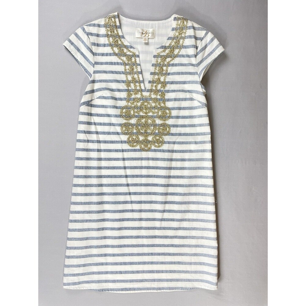 Julie Brown Short NYC Shift Dress Women's 2 Blue White Striped Nautical Classic